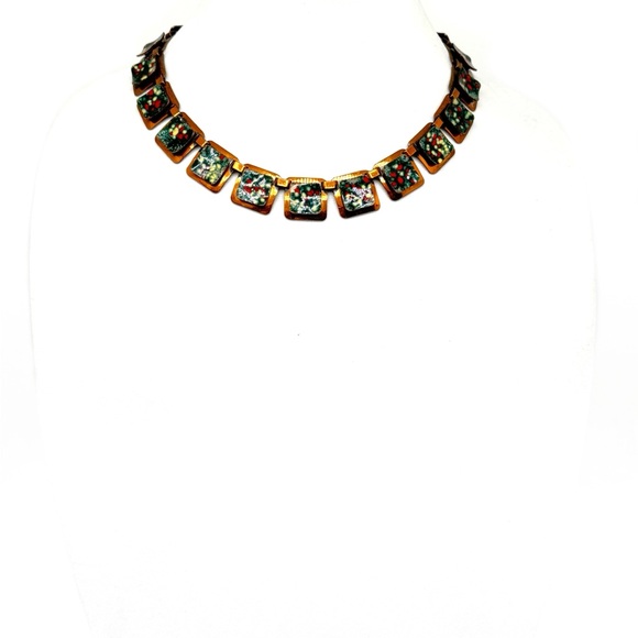 Matisse Renoir Copper and Enamel Square Link Necklace - Picture 6 of 16